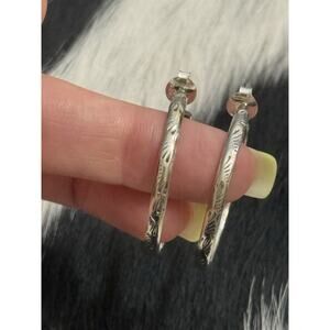 Native American SW Sterling Silver Post Hoop Earrings Stamp Stamped Work💚